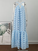 Maxivestido de verano sin mangas con cuello Halter para mujer, vestido largo de playa con volantes a la moda, vestido elegante calado para vacaciones 2022