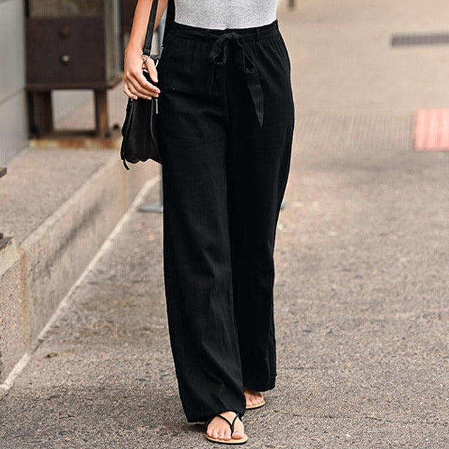 2021 Frauen-Hosen-Art- und Weiseleinen-Baumwollfeste elastische Taillen-Hose-weibliche plus Größen-knöchellange Hosen-Sommer-beiläufige Hosen