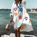 2021 Summer Women Dresses Turn-down Collar Print Casual Long Sleeve Shirt Dress Oversized Loose Beach Party Vestidos Robe Blouse