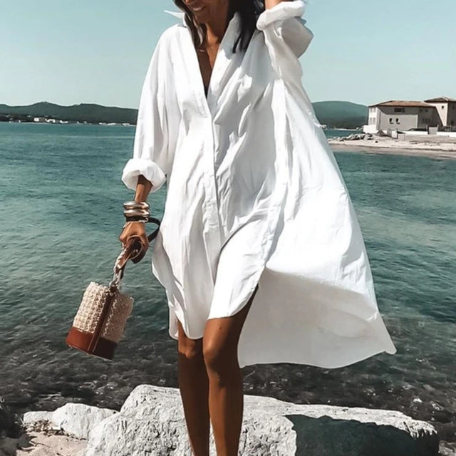 Oversized Loose Casual Aesthetic Summer Dresses 2022 Sexy Beach Shirt Dress New Bohemian Long Sleeve Elegant Vestidos De Mujer