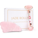 Natural Facial Massager Face Roller Gua Sha Scraper Double Heads Jade Stone Roller Skin Care Rose Quartz Massage for Face Body