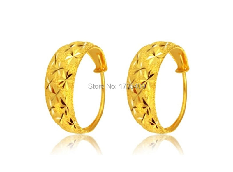 Pure Solid 999 24k Yellow Gold Earrings /Women Many Star Hoop Earrings / 4.5g