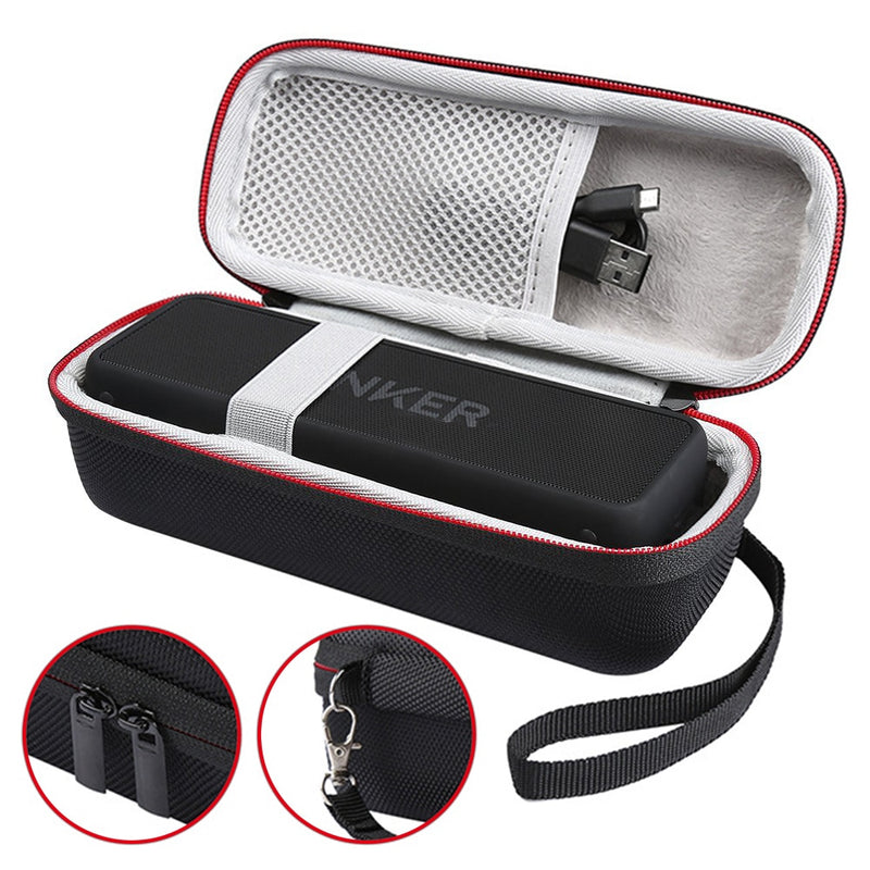 Estuches rígidos de viaje de EVA para Anker SoundCore 2 Altavoz Bluetooth inalámbrico con malla Cables de audio de doble bolsillo con correa Bolsa con cremallera
