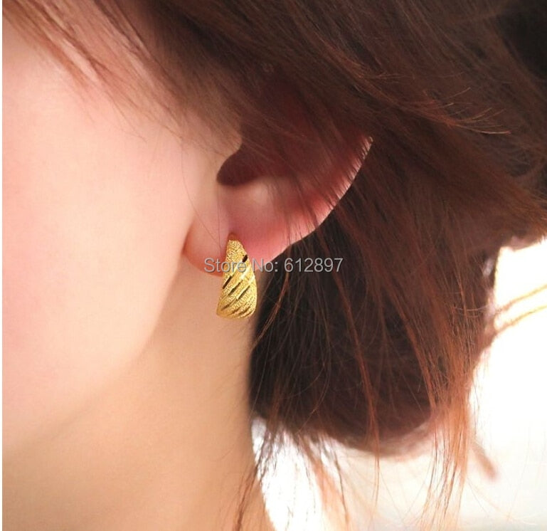 Solid 999 24k Yellow Gold Hoop Earrings /Women Liusha Singapore Hoop Earrings / 3.78g