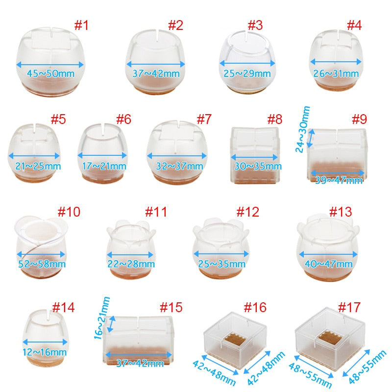 12Pcs Chair Leg Caps Assorted Round Square Rectangle Silicone Floor Protector Furniture Table Feet Covers